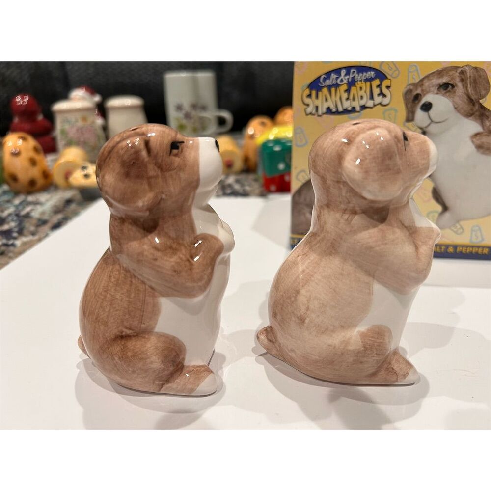 Alco Ceramic Dog Figurine Salt & Pepper Shaker Set Brown 2pc - Picture 3 of 5